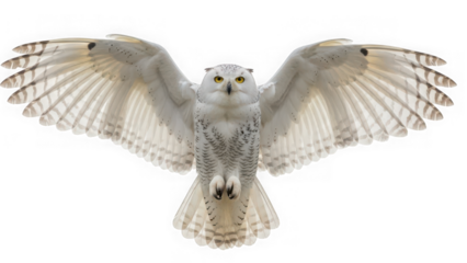 White owl with wings spread wide isolated on transparent background
