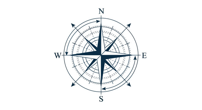 Detailed vintage compass rose illustration showing cardinal directions and navigation points.