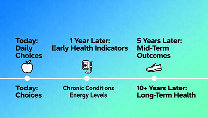 Healthy lifestyle choices timeline with daily habits and long term health outcomes
