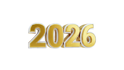 Golden 3D 2026 Numbers on White Background