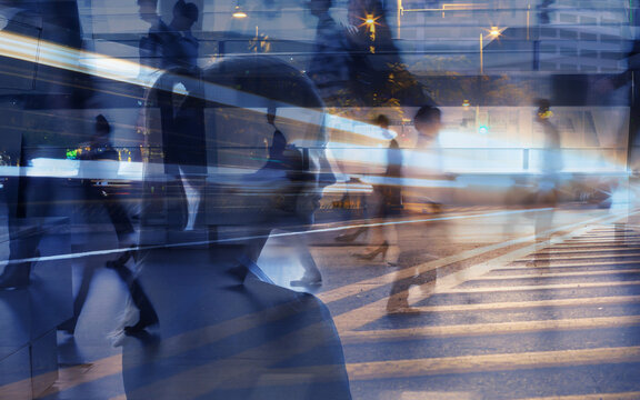 Businesswoman People Urban Crowd Motion Blur Cityscape &ndash; Fast-Paced Modern City Life	