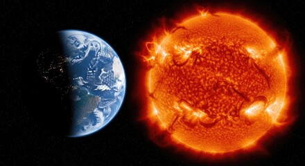 The Earth and the Sun in space. The Earth concept of planet, the Sun concept of star, space concept of universe.