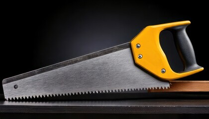 Hand Saw with Yellow Handle on Table.