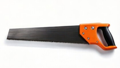 Handsaw with Orange Handle on White.