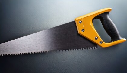 Handsaw with Yellow Handle on Dark Background.