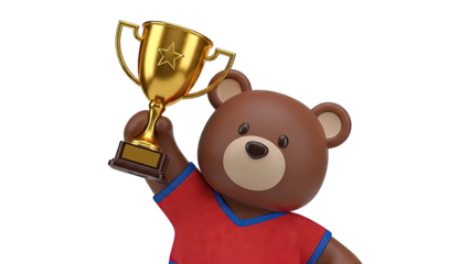 Cute Teddy Bear Holding a Golden Trophy