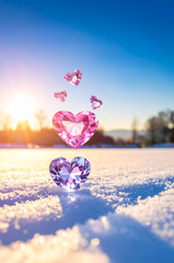雪とハート型のダイヤ | Snow and heart-shaped diamonds Generative AI