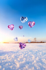 雪とハート型のダイヤ | Snow and heart-shaped diamonds Generative AI