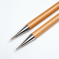 Writing tools showcase elegant wooden pens on white background product photography minimalist style