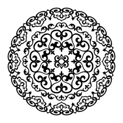 Vector round ethnic element, circular Uzbek Kazakh national ornament, Islamic pattern, design templates, isolated on white background