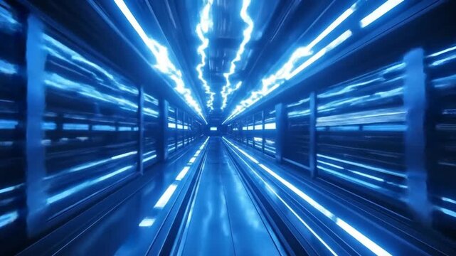 Futuristic tunnel with neon lights and a sense of speed.