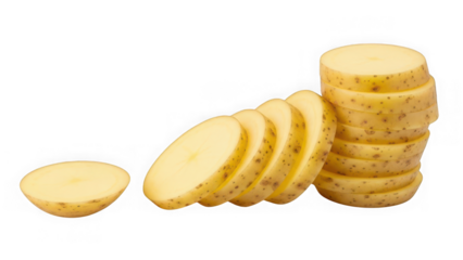 Slices of potato arranged on transparent background isolated