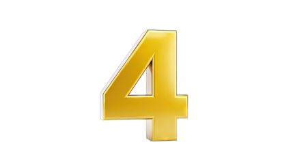 3D Golden Number 4 on transparent background