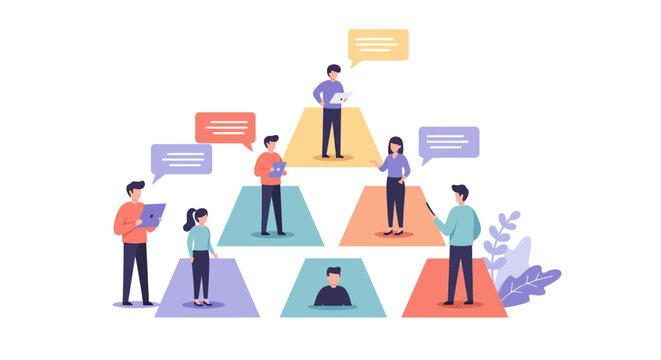 Diverse People Standing on Colored Triangles.