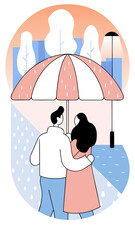 Couple Sharing Umbrella on Rainy City Street