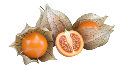 Physalis fruits with husk and one halved