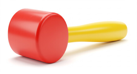 Vibrant red and yellow soft toy hammer rests on pure white with subtle shadow and bright studio illumination. AI Generated