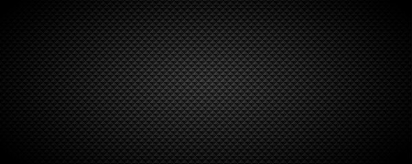 Black tech geometric background. Abstract squared tile pattern texture. Technical block pyramid grid design wallpaper. Vector illustration isolation concept. Dark grey volume cube cover backdrop