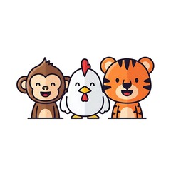 Fototapeta premium Cartoon animals friends smiling together.