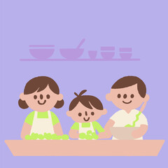 Family Cooking Together in Warm Kitchen