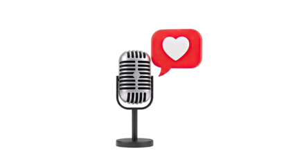 Retro Microphone with Red Speech Bubble and Heart Icon