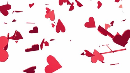 Shiny red confetti in the shape of hearts for Valentine's day. Heart particles slowly floating and falling for a romantic theme celebrating love passion or for a Valentines day background. Alpha mask. - Powered by Adobe