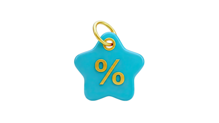 Turquoise star tag with percentage symbol and gold loop