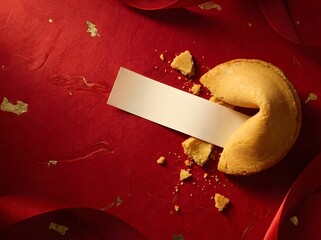Fortune Cookie with Blank Message on Red and Gold Background