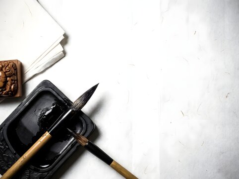 Traditional Asian Calligraphy Art Tools Flat Lay