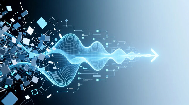 Abstract Digital Transformation of Data on Modern Systems for Business Backgrounds with Structured Flow and Clean Technology Visual Design