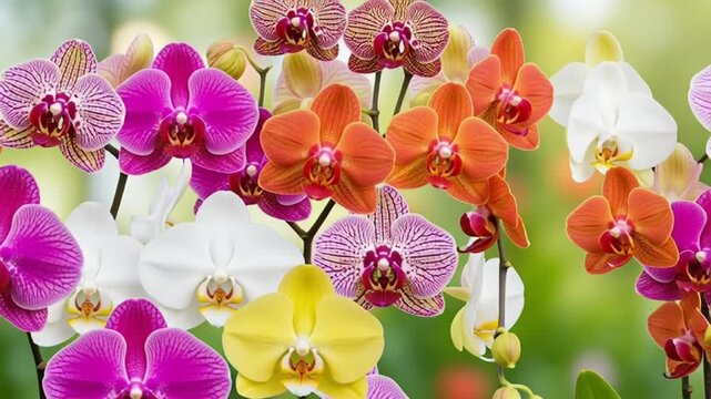 Vibrant Orchids Displayed in a Lush Garden Setting with Green Background