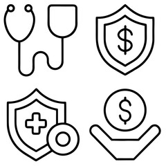 Healthcare and financial security icons isolated on transparent background