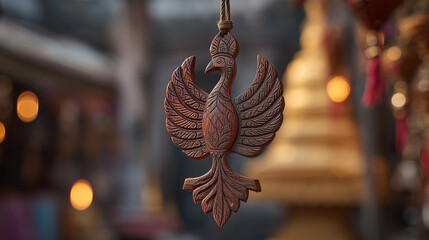 Kyaik Khauk Pagoda Festival in Thanlyin, Yangon Outskirts, Myanmar, Featuring a Wooden Bird Ornament