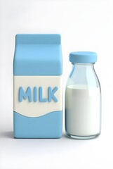 bottle milk 3d rendering isolated on white background cartoon plastic style icon