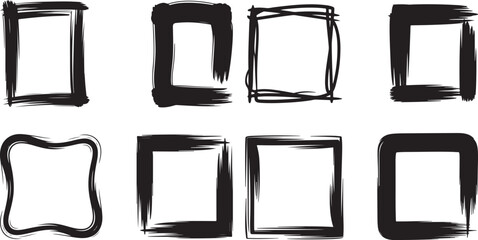 set of black hand drawn blank frames on white background for photo or text