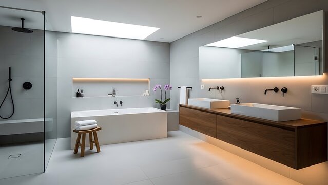Modern bathroom design featuring clean lines, natural light, and wood accents