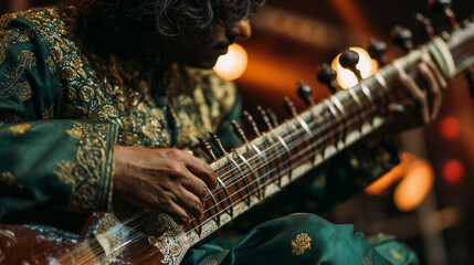 Musician playing traditional instrument at Dhaka World Music Festival in Bangladesh