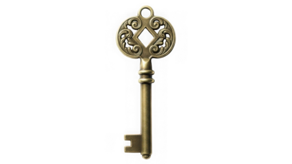 Vintage ornate key on transparent background isolated
