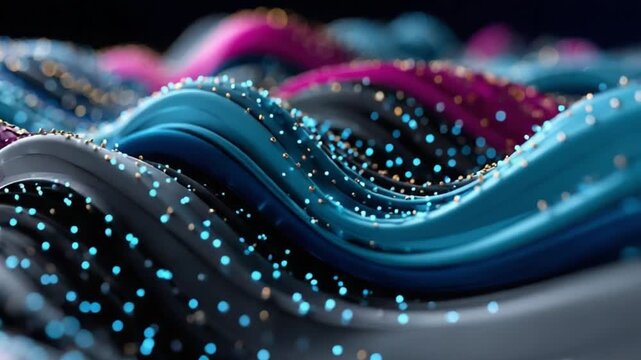 Abstract Digital Waves: An artistic and dynamic composition showcasing flowing, layered digital waves in vibrant hues, creating a sense of movement and depth.