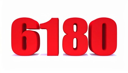 Large red 3D rendered number 6180 on white background.
