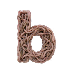 earthworm letter B - Small 3d earthworm font isolated on white background. This alphabet is perfect for creative illustrations related to gardening, compost, horror concept. Generative AI