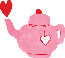 Watercolor Pink Teapot with Love Hearts