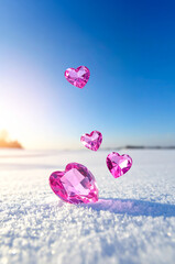 雪とハート型のダイヤ | Snow and heart-shaped diamonds Generative AI