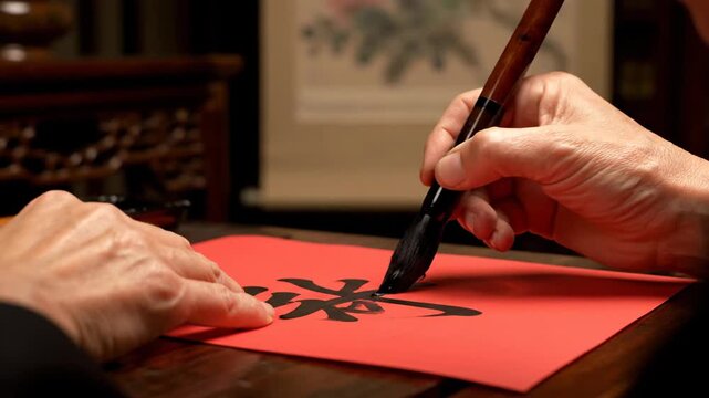 Chinese Calligraphy for New Year of the Horse: Hand Writing Traditional Characters on Red Paper