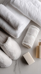 Cozy white slippers and robe ready for relaxation at a spa retreat