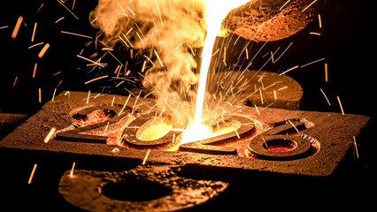 Dramatic Molten Gold Pouring into a Mold Forming the Year 2026 with Sparks