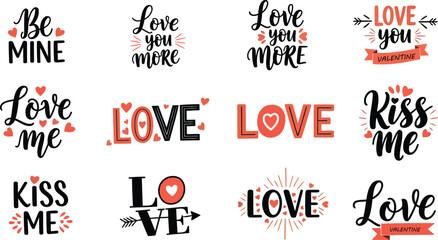 Valentine's Day typography and heart designs for love messages editable and scalable