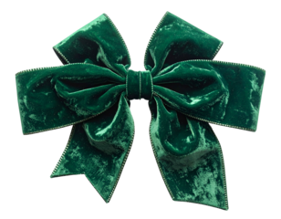 Luxurious emerald green velvet bow, tied symmetrically against a black background