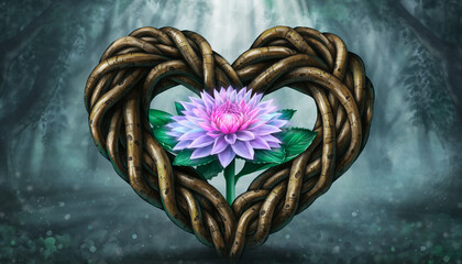 A Powerful And Symbolic Painting Of A Human Heart Made Of Intertwined Tree Roots, With A Single, Glowing Flower Blooming From The Center.
