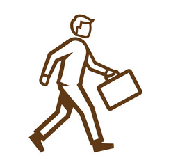Simple outline illustration of a businessman walking and carrying a briefcase in brown